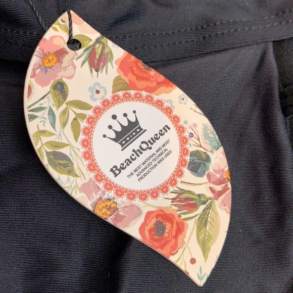 NWT Beach Queen black swim suit. Low cut halter with side cutouts - Picture 5 of 6